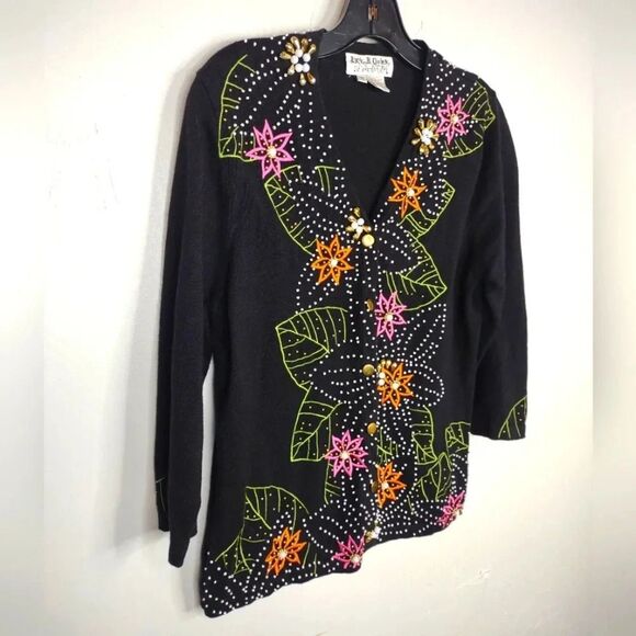 Jack B. Quick Cardigan Sweater Embroidered Beaded Medium Ugly Christmas Sweater - Picture 9 of 10